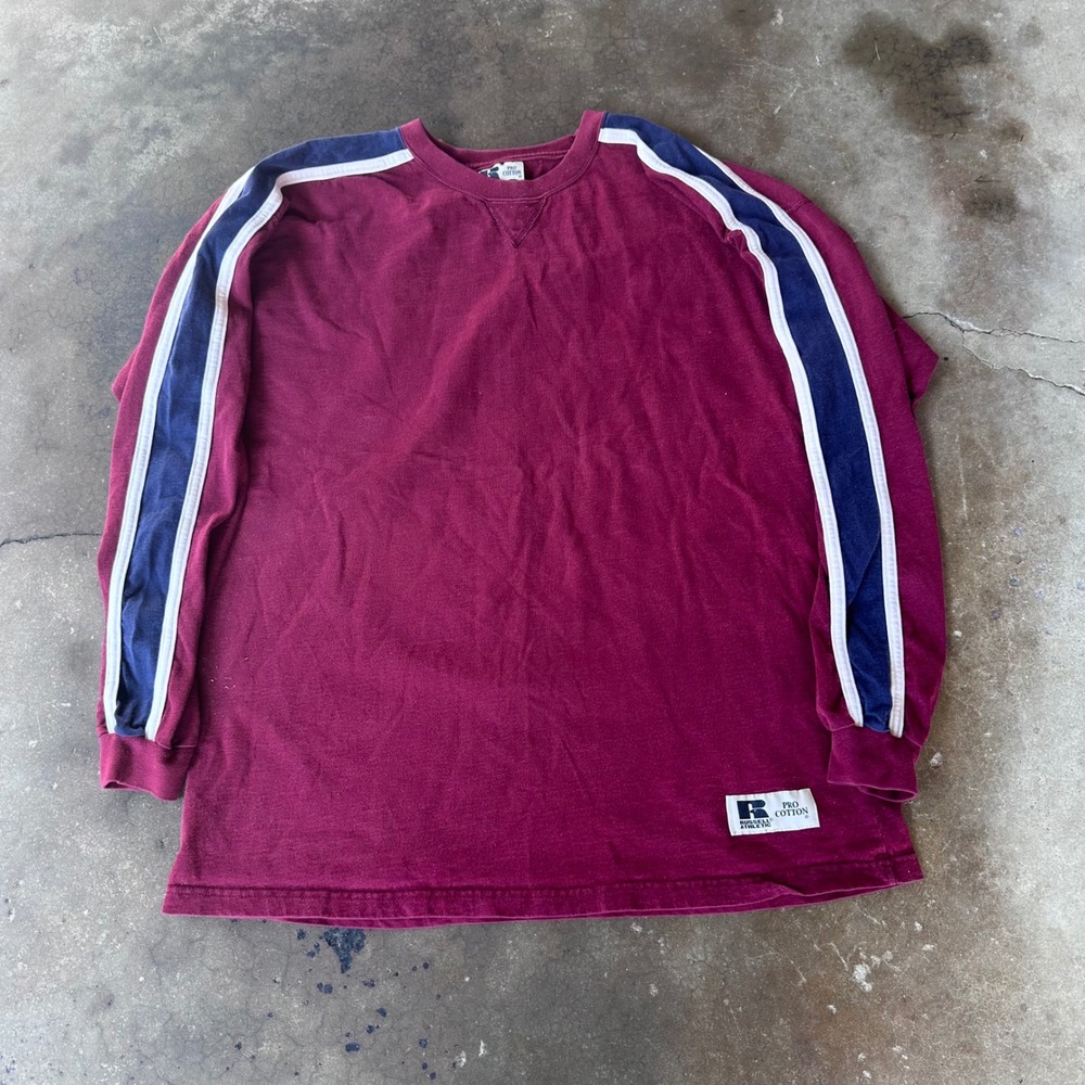 Russell Athletic Long Sleeve Shirt Mens XL Maroon Excellent Vintage Pro Cotton